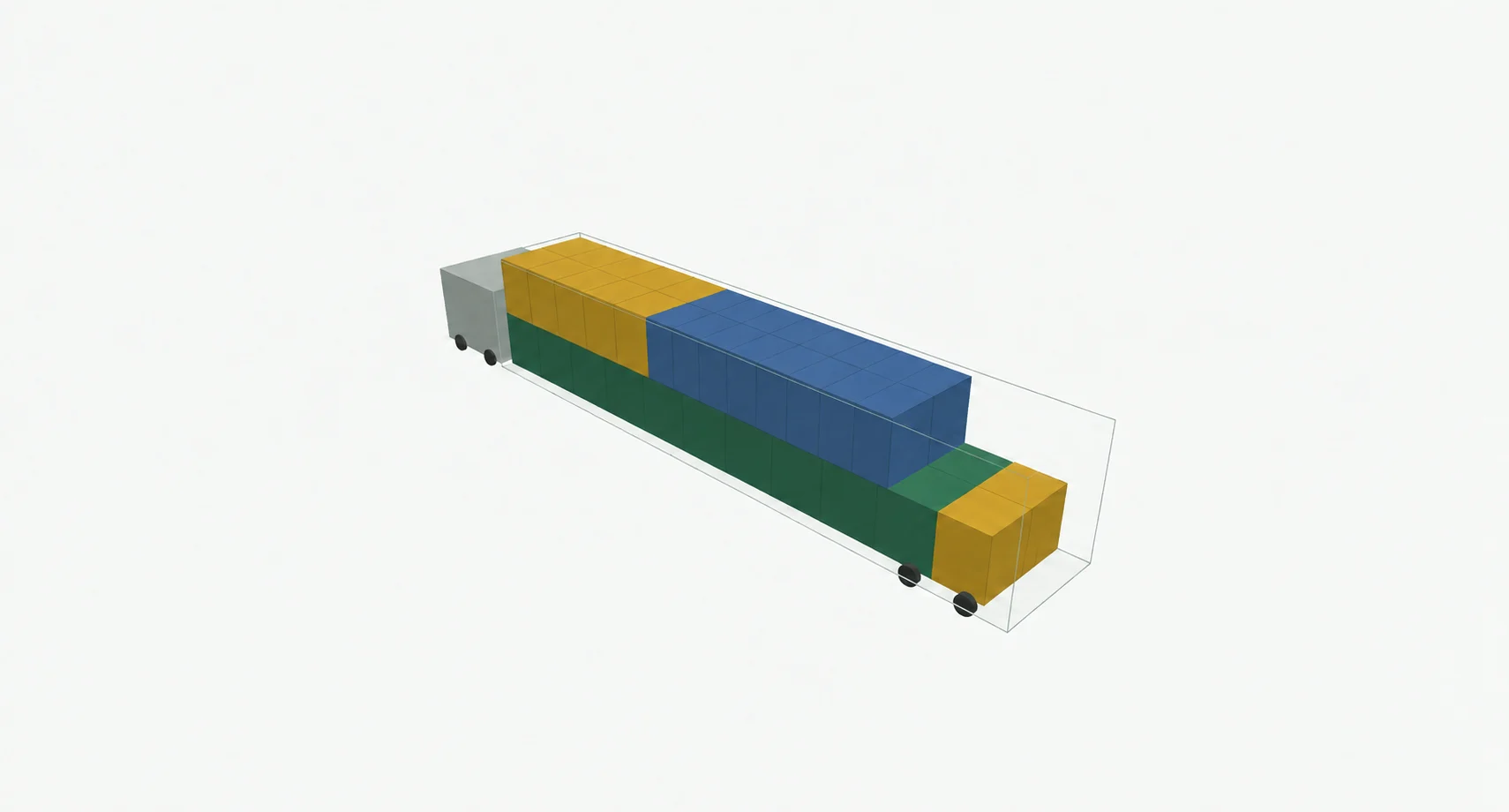 Edited presentation of an actual Super Load Calculator 3D trailer plan using synthetic cargo
